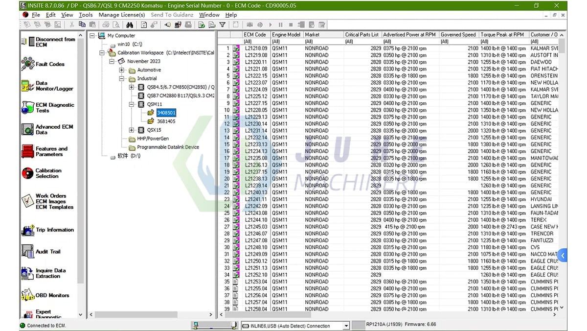 Cummins Inline 6 3165033 V8.7 Heavy Duty Truck Diagnostic Tool Software interface parameters